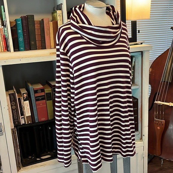 L.L. BEAN 3X COWL NECK STRIPED COTTON SHIRT - Picture 3 of 11